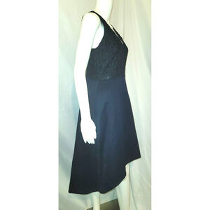 Enfocus Studio Navy Blue Lace Bodice Midi High Low Halter Dress - Size 10